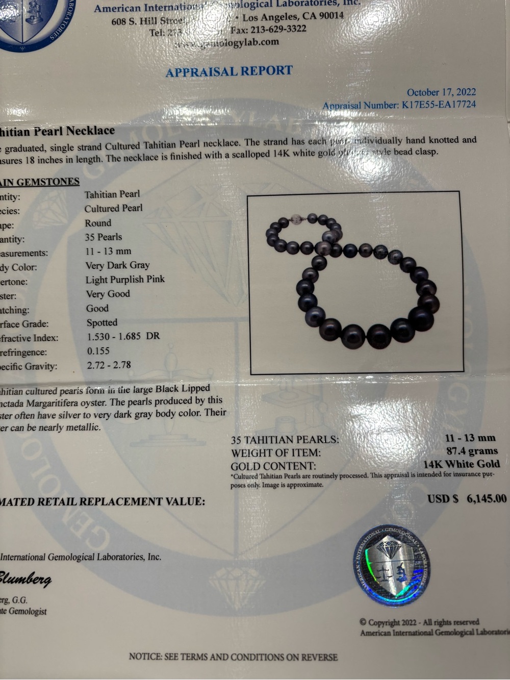18” Tahitian Pearl Necklace Gray 35 pearls - Picture 4 of 9
